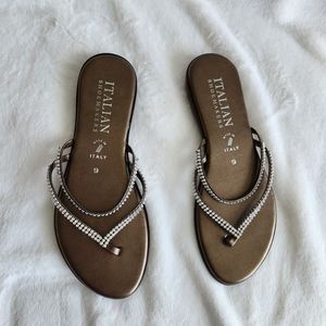 Italian shie makers brown rhinestone  sandals  size 9 . Used in good condition.